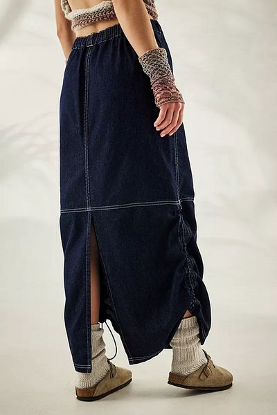 september island Dark Navy Blue Y2k Cargo Long Maxi Skirt