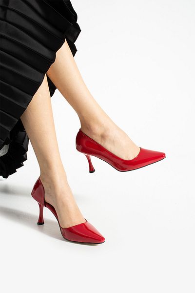 Güllü Shoes R � Miz Red Vegan Leather Shoes Square Toe 7 cm Heel Where Elegance and Comfort Meet