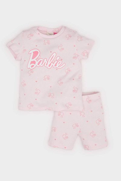 DeFacto Baby Girl Barbie Pajama Set Short Sleeve Ribbed Camisole Top with Elastic Waist Shorts E1545A525Sm