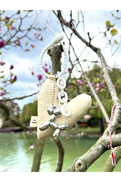Elif Gift Shop Çanta Aksesuar Krem Kalp ve Metal Balon Köpekli