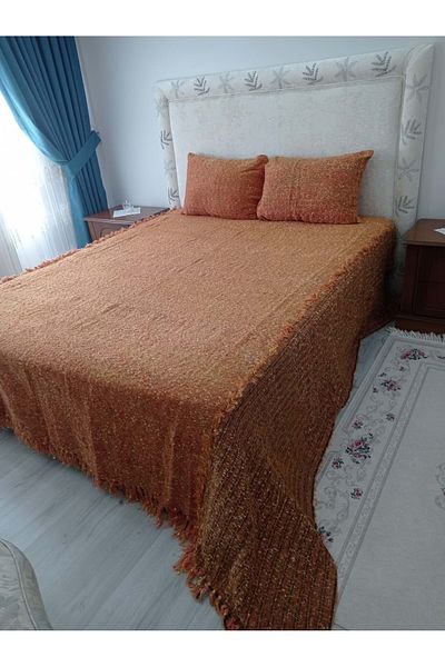 Mandaş Rabbit Hair Plush Hand Woven Soft Textured Double Bedspread (280X260)Kremit