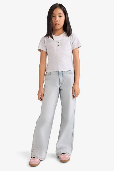 DeFacto Girl Cropped Fit Crew Neck Rib Short Sleeve T-Shirt E1830A825Sm