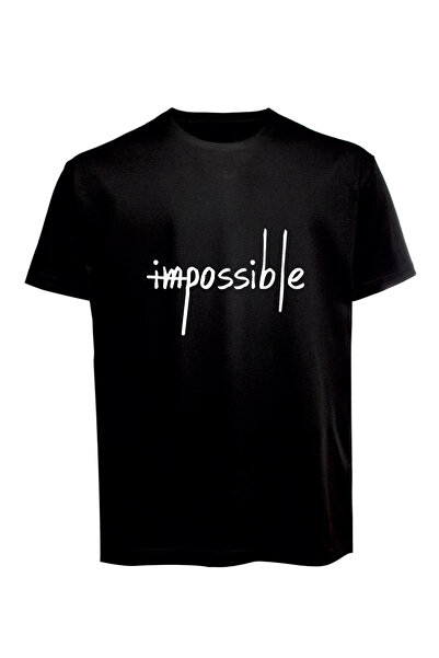 Baran Işık Unisex Impossible T-Shirt με στάμπα και γράμματα, Βαμβακερό χτενισ...