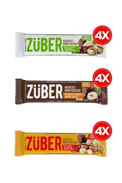 Züber Package of 12 Fruit Bars: with Pistachios, with Groundnuts and with Hazelnuts