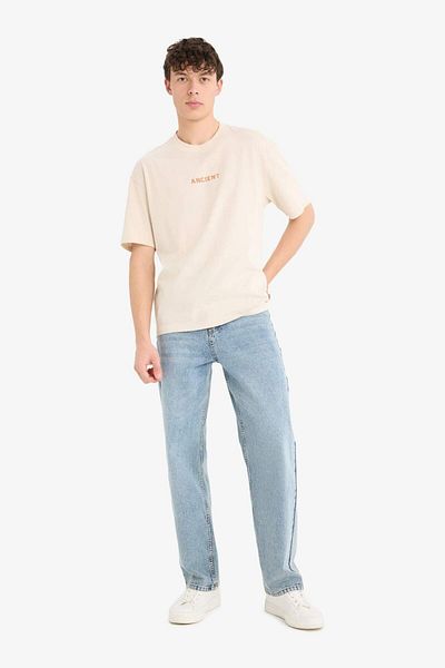 DeFacto 100% Cotton Oversize Wide Fit Crew Neck Back Printed Short Sleeve T-Shirt C7155Ax25Sp
