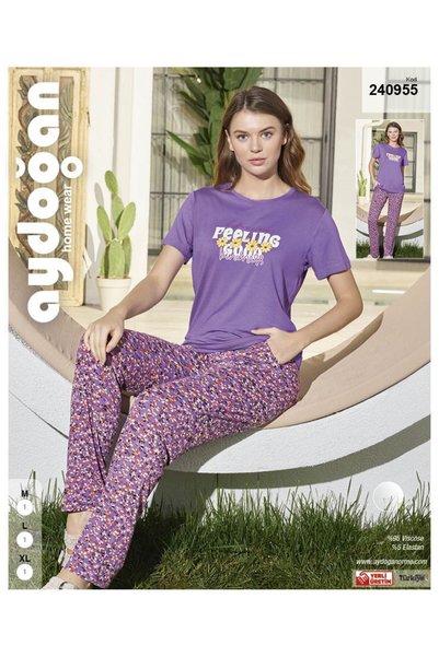 AYGEBU AYDOĞAN Women's Viscose Short Sleeve Pajamas Set