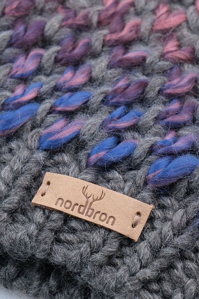 Nordbron Women's Dark Knitwear Gray Beret Logo Detailed Pompom Winter Soft Colored Basic Carin Block Patterned