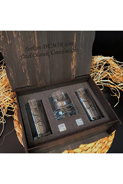 hediyekralı Kişiye Özel 2 li Rakı Bardağı ve Viski Bardağı Seti Viski Taşı He...