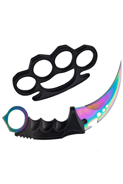 Depox Set cutie și cuțit de vânătoare pentru autoapărare, 19 cm IdeallStore®, oțel