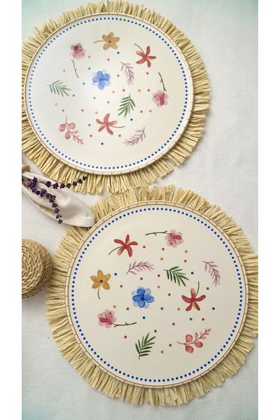 Heda Porselen 32 Cm 2-Piece Dalya Porcelain Pizza and Serving Plate