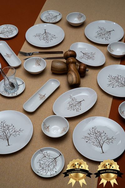 Heda Porselen Tree of Life 16 Pieces Porcelain Breakfast Set for 6 People