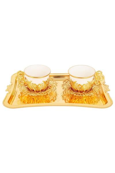 FARİKA طقم تقديم قهوة توليب لشخصين مع صينية (ذهبي) (صنع في تركيا)