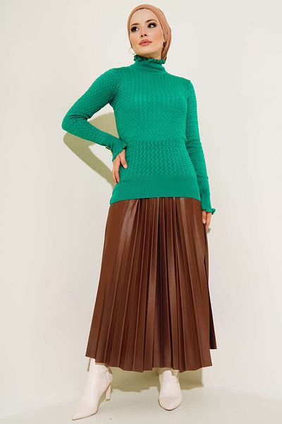 giyze Knitted Detail Knitwear Sweater with Buttons on the Wrists Green 4019