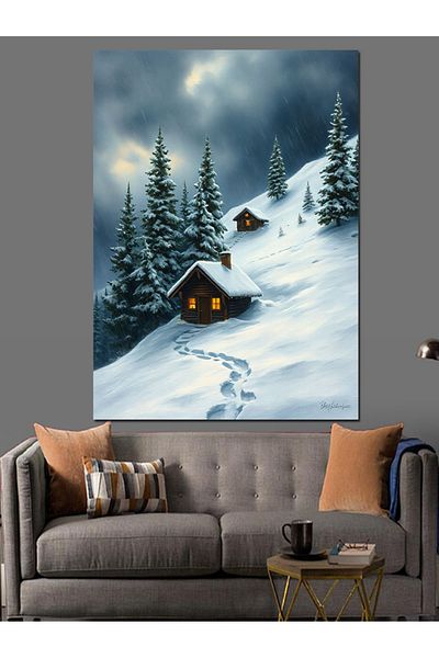 Tablomega Snow Covered Wooden House Decorative Canvas - Mdf Wooden Painting