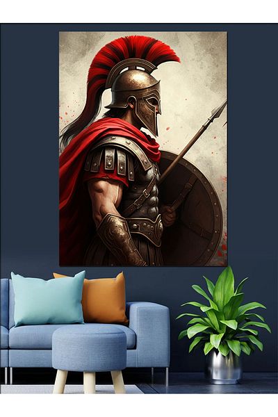 Tablomega Roman Soldier and Shield Portrait Decorative Canvas - Mdf Wooden Painting