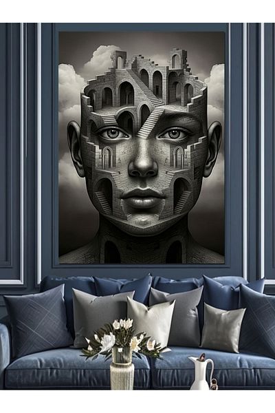 Tablomega Abstract Concrete Faces Decorative Canvas - Mdf Wooden Painting