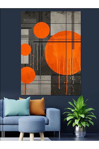 Tablomega Orange Dots Layout Decorative Canvas - Mdf Wood Table