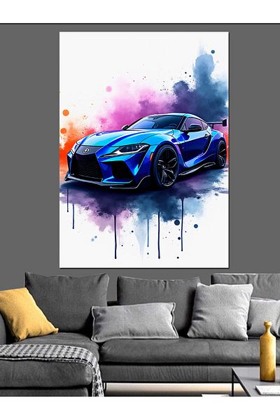Tablomega Blue Sports Car Decorative Canvas - Mdf Wooden Painting