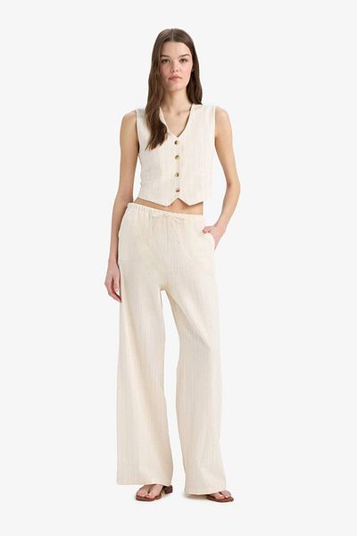 DeFacto Regular Fit V-Neck Linen Blended Blazer Vest D3474Ax25Sp
