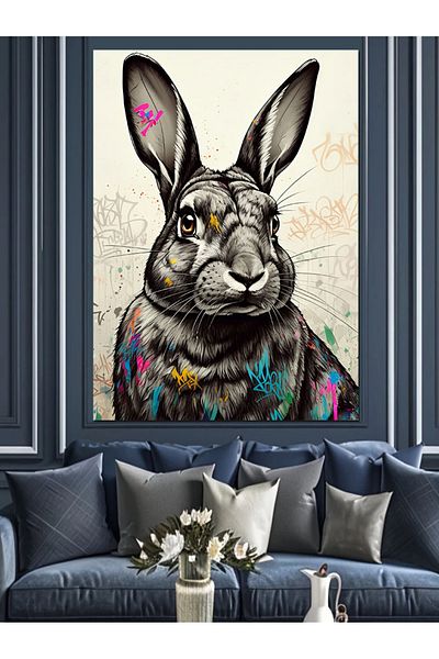 Tablomega Pânză decorativă Graffiti Rabbit - Lemn MDF