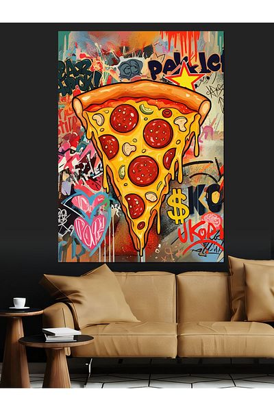 Tablomega Pizza and Graffiti Feast Decorative Canvas - Mdf Wooden Table