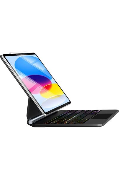 AWH حافظة iPad 11"/10.9"، لوحة مفاتيح سحرية، لوحة تتبع، إضاءة خلفية، حامل عائ...