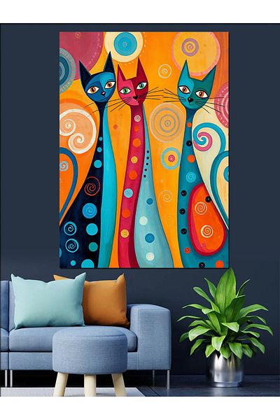 Tablomega Abstract Cat World Decorative Canvas - Mdf Wooden Painting