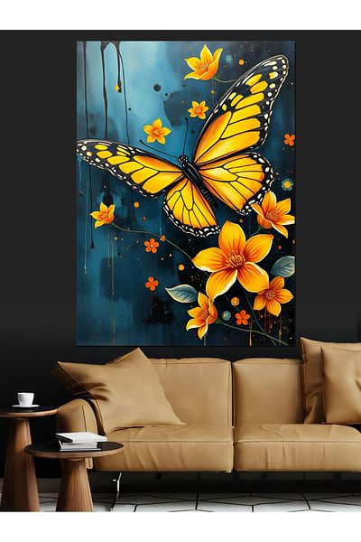 Tablomega Butterfly and Flower Love Decorative Canvas - Mdf Wooden Painting