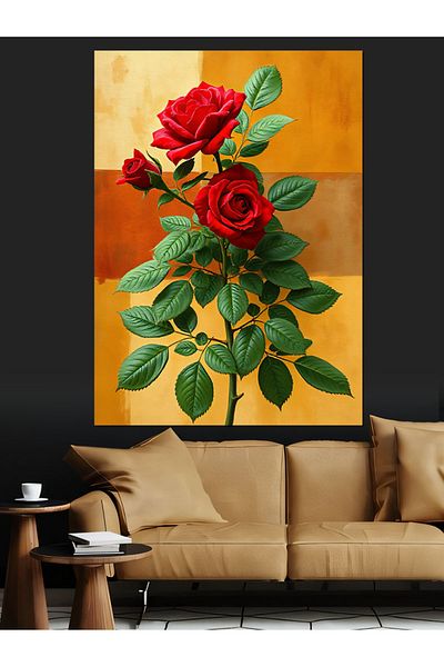 Tablomega Red Rose and Love Decorative Canvas - Mdf Wooden Painting