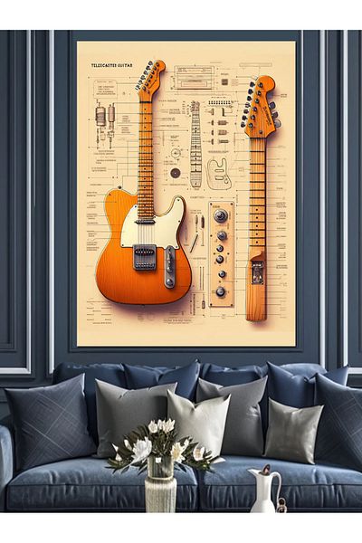 Tablomega Classic Electric Guitar Set Decorative Canvas - Mdf Wooden Painting