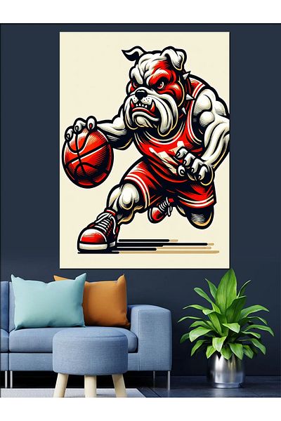 Tablomega Noble Dog of Basketball Decorative Canvas - Mdf Wooden Painting
