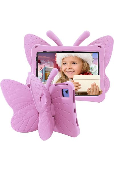 AWH Kids iPad 11"/10.9" Case, Soft EVA Foam, Butterfly Stand, Pink, Child-Friendly, Cute Design