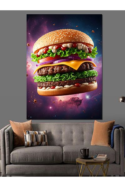 Tablomega Vibrant Burger of Colors Decorative Canvas - Mdf Wood Table
