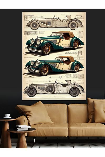 Tablomega Elegance of Vintage Cars Decorative Canvas - Mdf Wooden Painting
