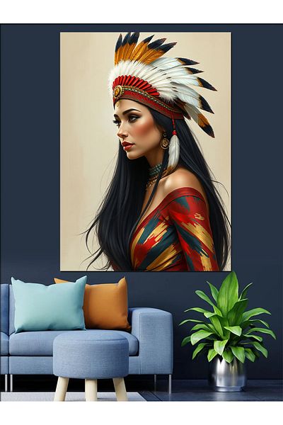 Tablomega Native American Woman Portrait Decorative Canvas - Mdf Wooden Painting