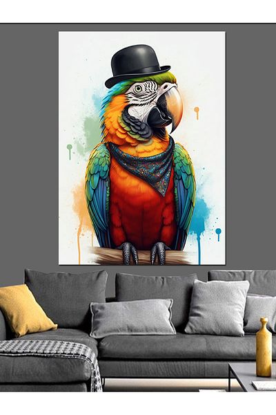 Tablomega Colorful Feathers And Parrot Decorative Canvas - Mdf Wood Table