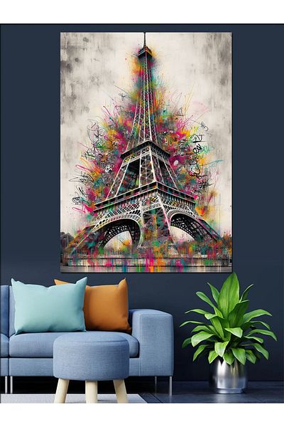 Tablomega Color Cumbüsü Eiffel Decorative Canvas - Mdf Wooden Table