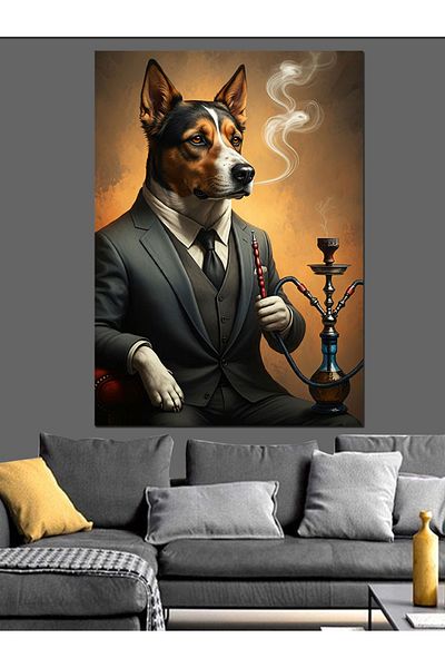 Tablomega Nobility of the Dog with Hookah Decorative Canvas - Mdf Wood Art Print