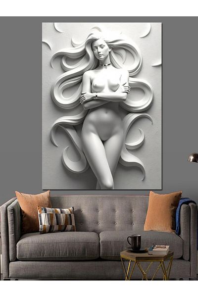 Tablomega White Marble Woman Decorative Canvas - Mdf Wooden Painting