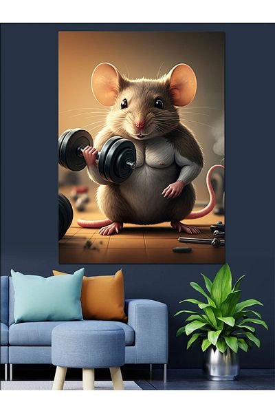 Tablomega Dumbbell Mouse Joke Decorative Canvas - Mdf Wooden Painting