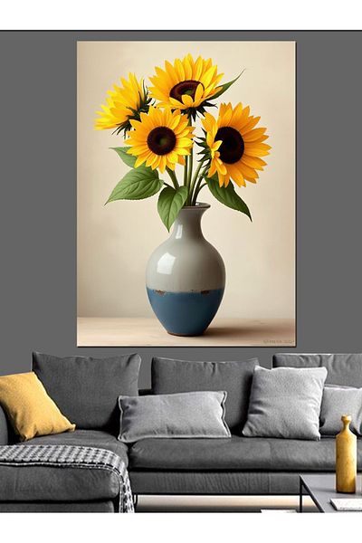 Tablomega Sunflower in a Vase Decorative Canvas - Mdf Wooden Table