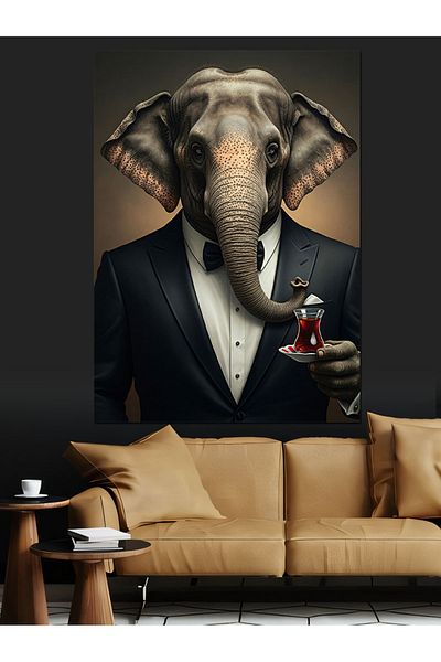 Tablomega Tea and Stylish Elephant Decorative Canvas - Mdf Wooden Table