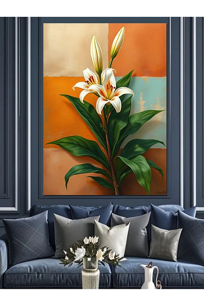Tablomega Pure White Lilies Decorative Canvas - Mdf Wood Table