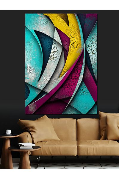 Tablomega Colorful Geometric Shapes Decorative Canvas - Mdf Wooden Table