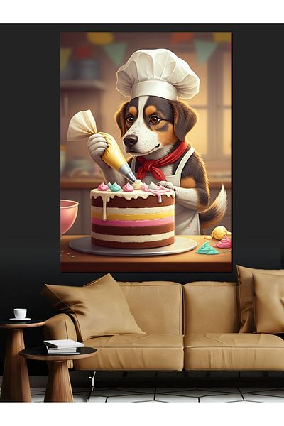 Tablomega Pastry Dog Chef Decorative Canvas - Mdf Wooden Painting