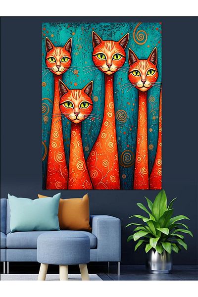 Tablomega Colorful Modern Cat Figures Decorative Canvas - Mdf Wooden Painting