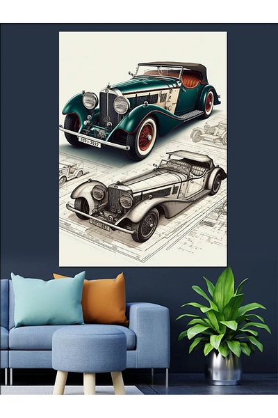 Tablomega Retro Classic Car Decorative Canvas - Mdf Wooden Painting