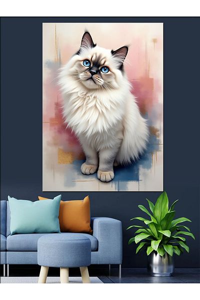 Tablomega Soft White Cat Decorative Canvas - Mdf Wooden Painting