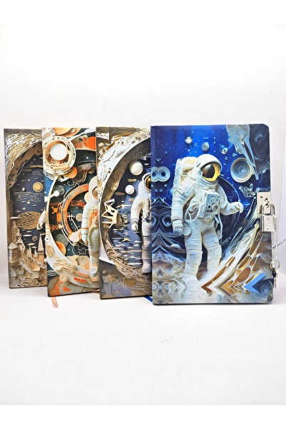 Limmy Caiet de însemnări cu aspect 3D de 80 de coli cu blocare și tema astronaut portocaliu