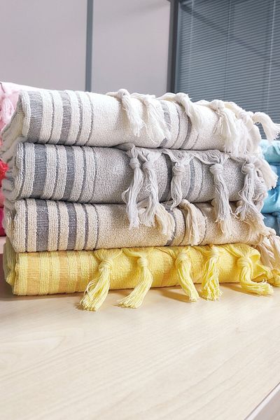 Sevim 90x170cm Yellow Striped Soft and High Water Absorbent Cotton Towel Peshtemal